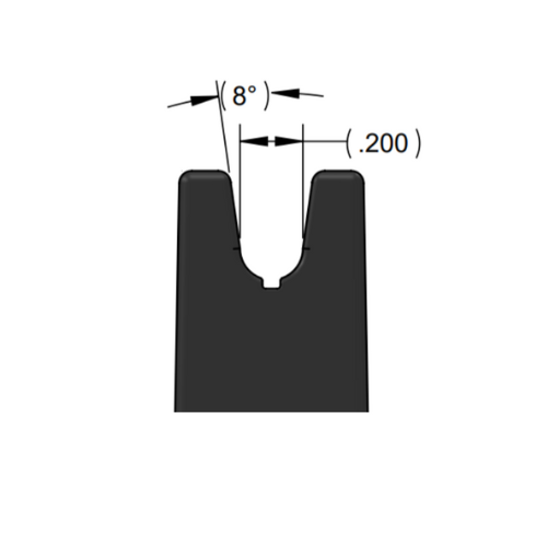 V-Shaped Groove Technical Diagram showing 8° angle and 0.200 spacing